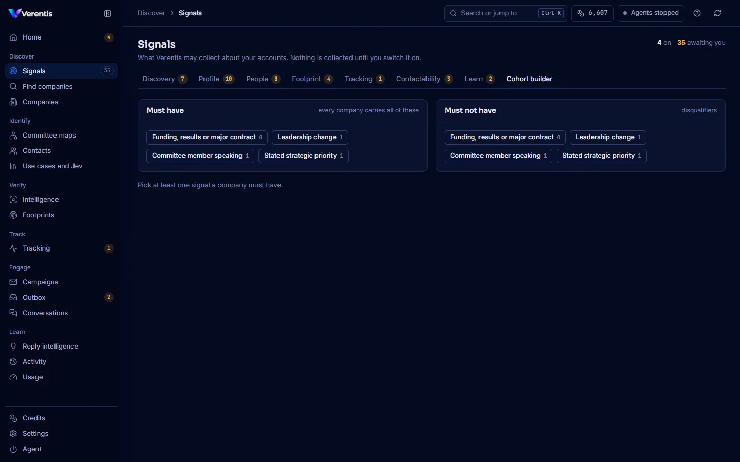 The cohort builder, counting matching companies as you choose