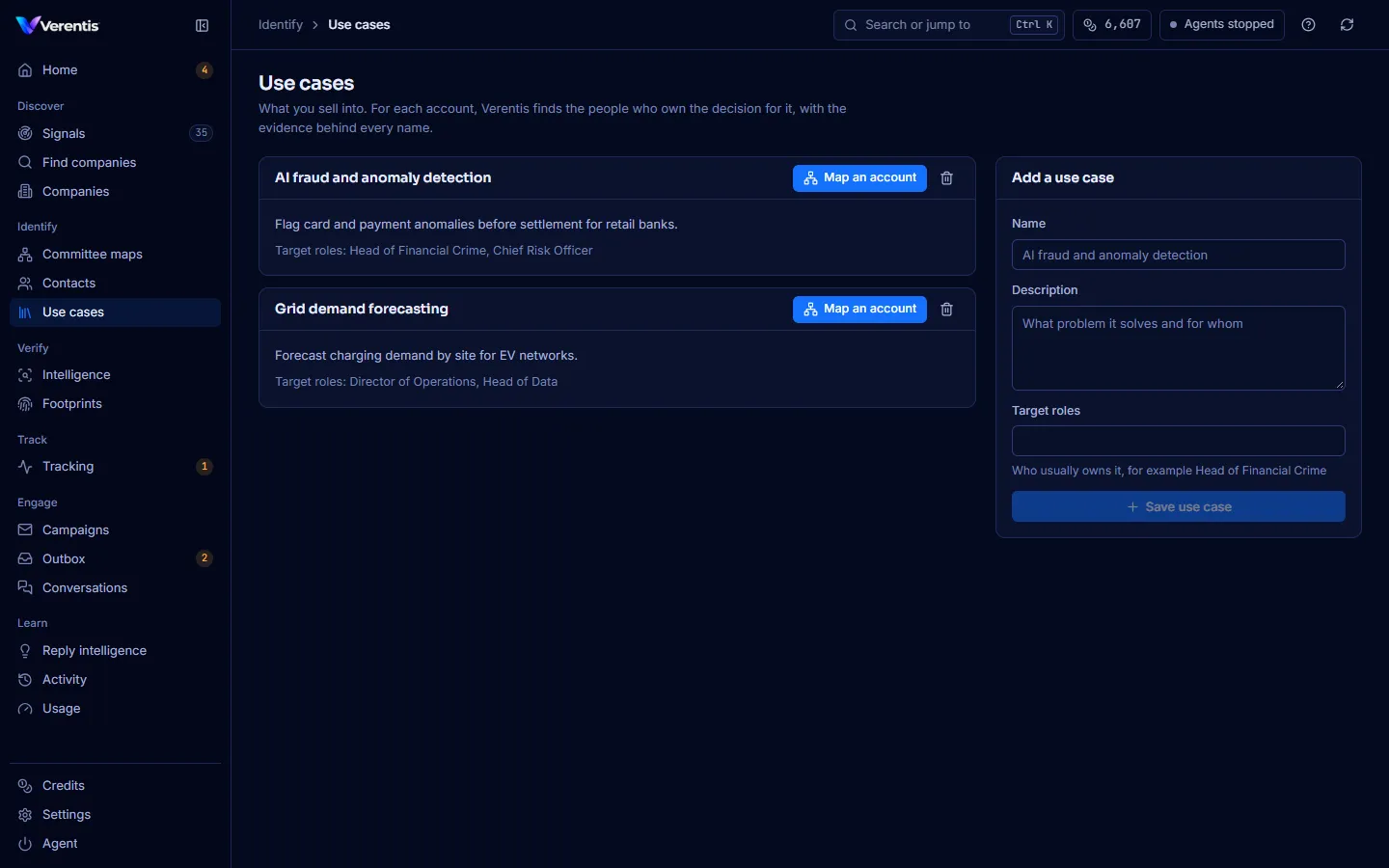 Use cases, each with a Map an account button